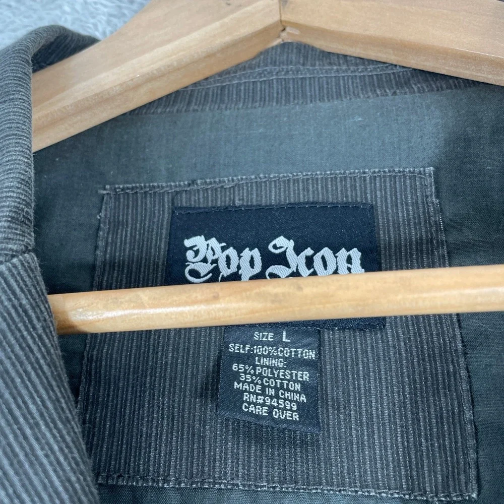 Pop Icon Corduroy Blazer Mens Large Grey Winged Cross Embroidered Y2K Grunge